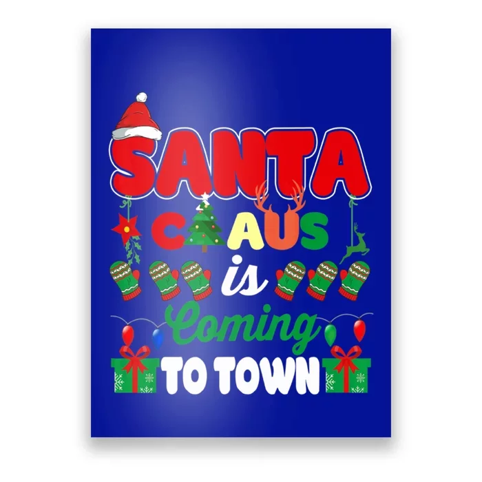 Merry Christmas Santa Claus Coming To Town Retro Xmas Lights Gift Poster