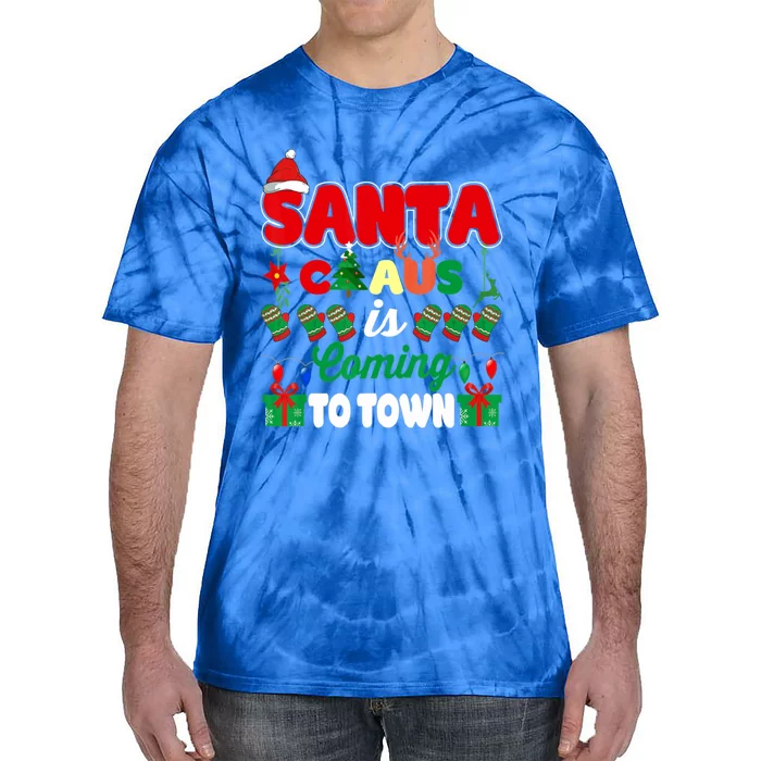 Merry Christmas Santa Claus Coming To Town Retro Xmas Lights Gift Tie-Dye T-Shirt