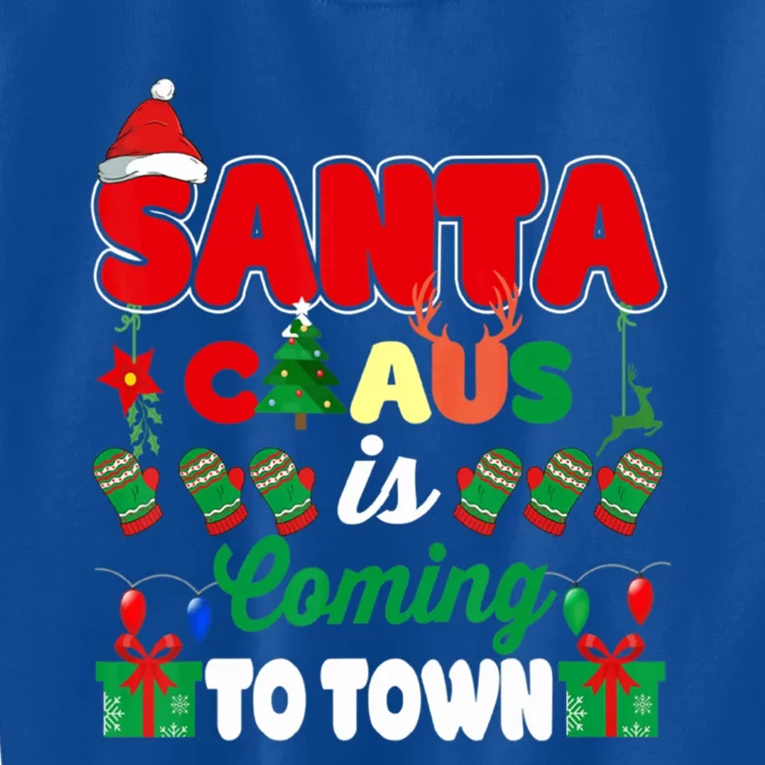 Merry Christmas Santa Claus Coming To Town Retro Xmas Lights Gift Kids Sweatshirt