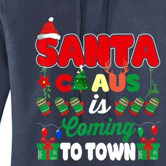 Merry Christmas Santa Claus Coming To Town Retro Xmas Lights Gift Women's Pullover Hoodie