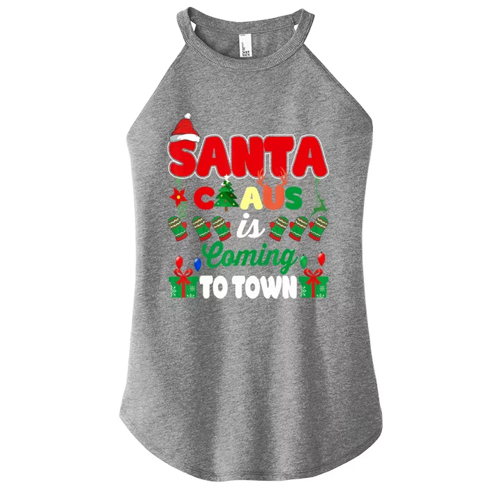 Merry Christmas Santa Claus Coming To Town Retro Xmas Lights Gift Women’s Perfect Tri Rocker Tank