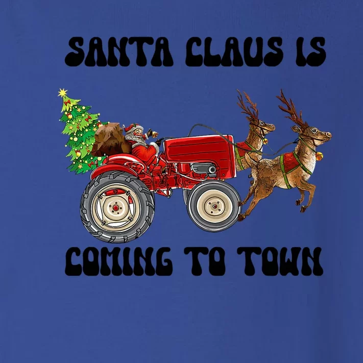 Merry Christmas Santa Claus Is Coming Tractor Xmas Reindeer Gift Toddler Long Sleeve Shirt