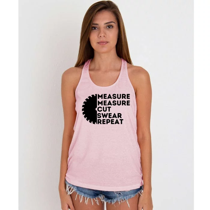 Measure Cut Swear Funny Carpenter Woodworking Woodworker Women's Knotted Racerback Tank