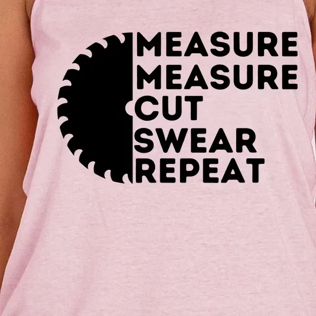 Measure Cut Swear Funny Carpenter Woodworking Woodworker Women's Knotted Racerback Tank