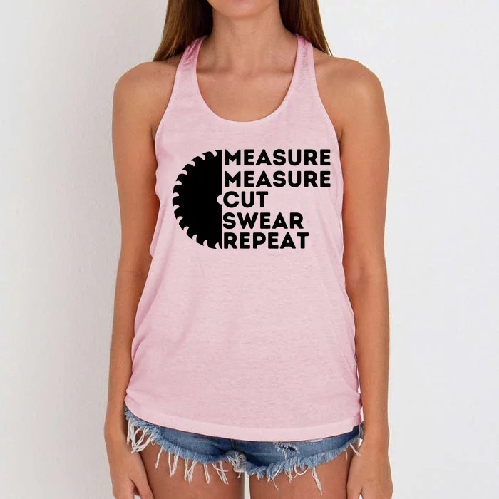 Measure Cut Swear Funny Carpenter Woodworking Woodworker Women's Knotted Racerback Tank