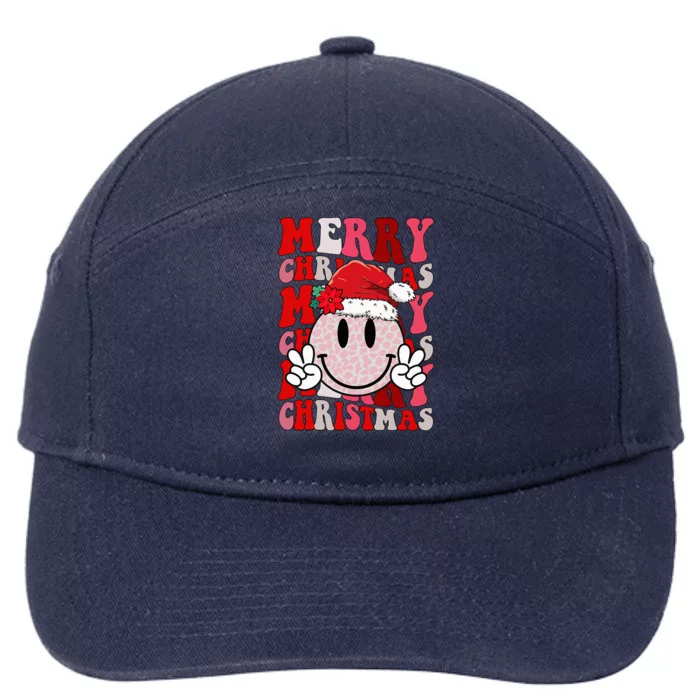 Merry Christmas Smile Face Santa Claus Hat Groovy Retro 7-Panel Snapback Hat