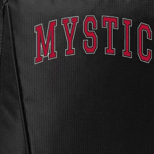 Mystic Connecticut Souvenir College Style Red Text City Backpack