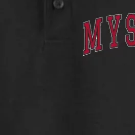 Mystic Connecticut Souvenir College Style Red Text Dry Zone Grid Performance Polo