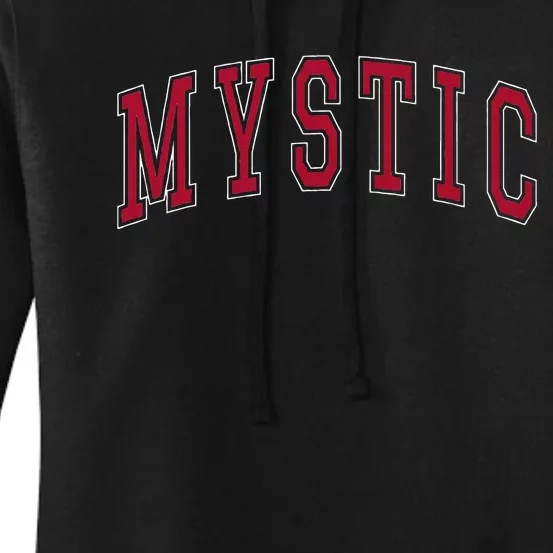 Mystic Connecticut Souvenir College Style Red Text Women's Pullover Hoodie