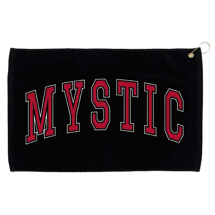 Mystic Connecticut Souvenir College Style Red Text Grommeted Golf Towel