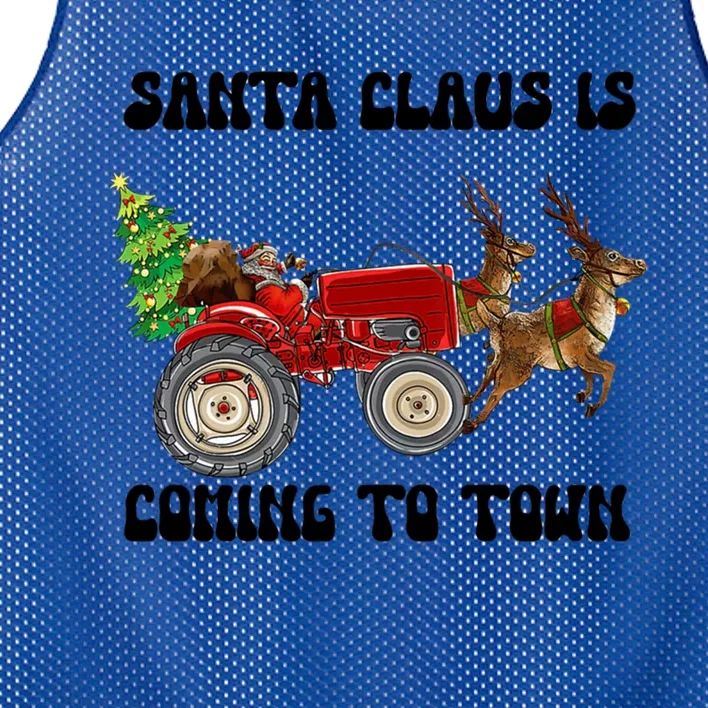 Merry Christmas Santa Claus Is Coming Tractor Xmas Reindeer Cool Gift Mesh Reversible Basketball Jersey Tank