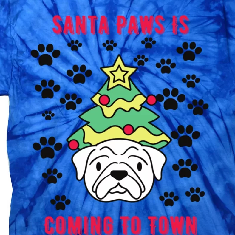 Merry Christmas Santa Paws Coming Funny Dog Xmas Tree Lights Gift Tie-Dye T-Shirt