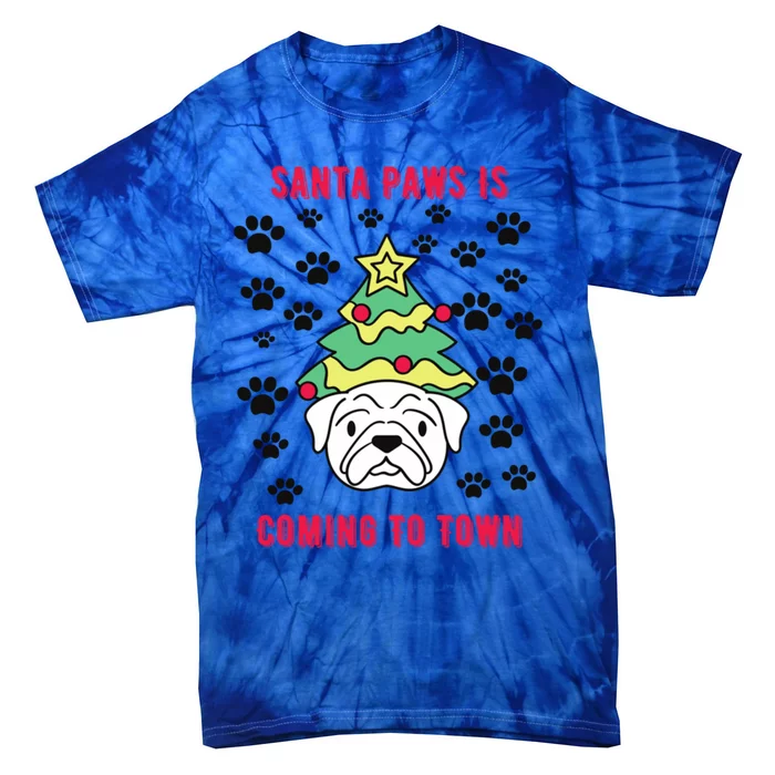 Merry Christmas Santa Paws Coming Funny Dog Xmas Tree Lights Gift Tie-Dye T-Shirt