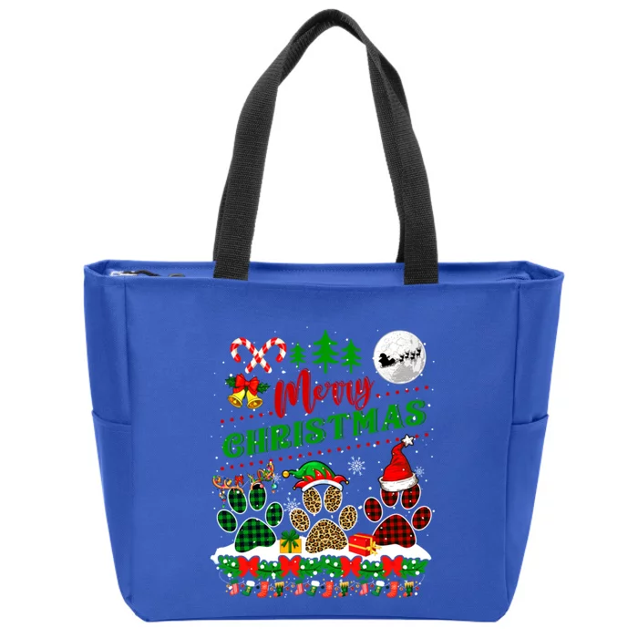 Merry Christmas Santa Reindeer Elf Dog Paws Funny Family Meaningful Gift Zip Tote Bag