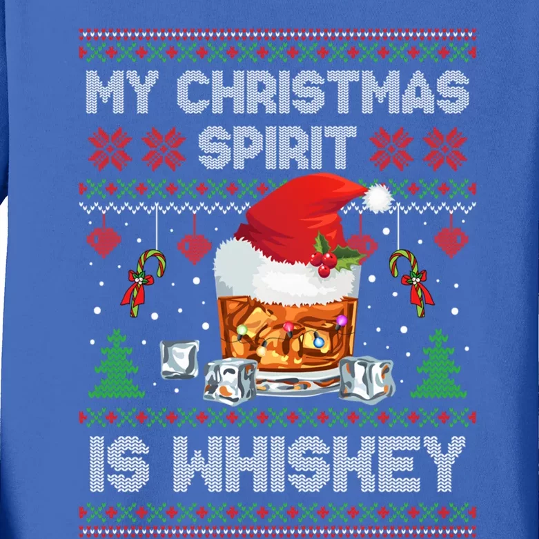 My Christmas Spirit Is Whiskey Ugly Sweater Xmas Cute Gift Kids Long Sleeve Shirt