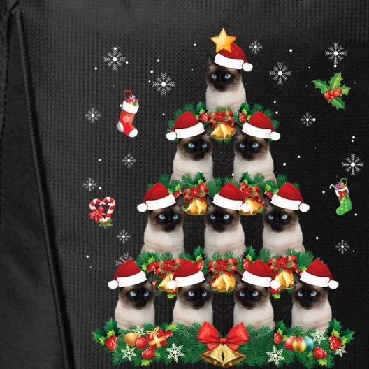 Merry Christmas Siamese Cat Santa Tree Pajama Sweater Ugly Gift City Backpack