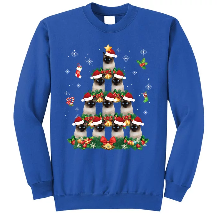 Merry Christmas Siamese Cat Santa Tree Pajama Sweater Ugly Gift Tall Sweatshirt