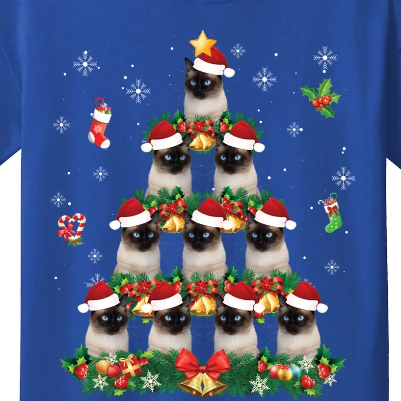 Merry Christmas Siamese Cat Santa Tree Pajama Sweater Ugly Gift Kids T-Shirt