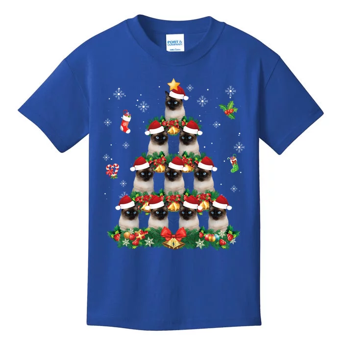 Merry Christmas Siamese Cat Santa Tree Pajama Sweater Ugly Gift Kids T-Shirt