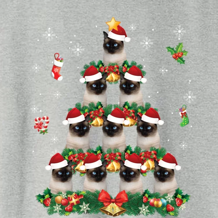 Merry Christmas Siamese Cat Santa Tree Pajama Sweater Ugly Gift Women's Crop Top Tee