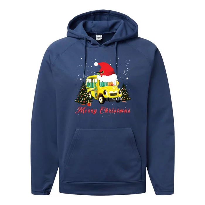 Merry Christmas School Bus Driver Xmas Pajamas Gifto Performance Fleece Hoodie