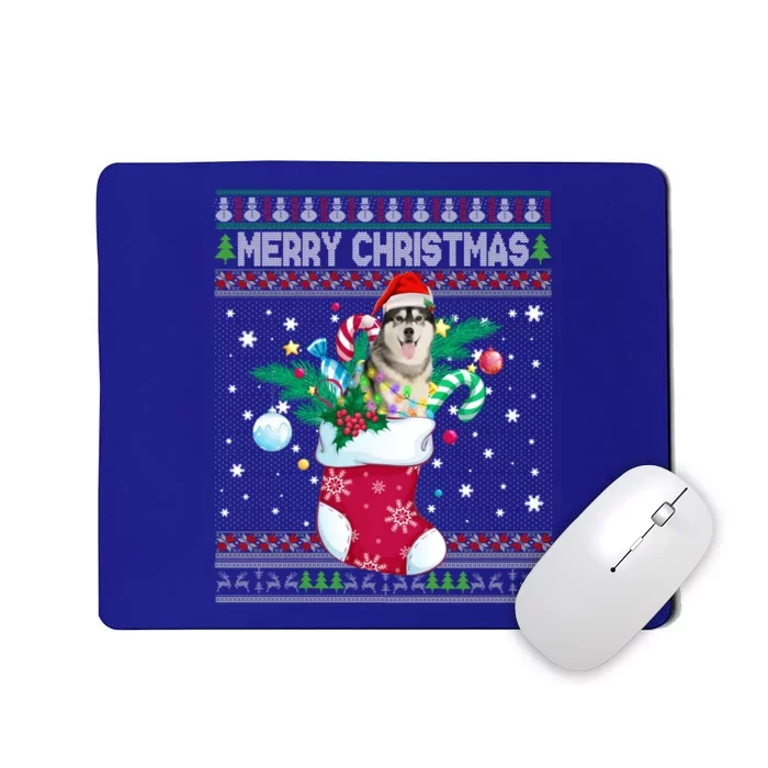 Merry Christmas Siberian Husky Dog In Sock Funny Xmas Ugly Funny Gift Mousepad