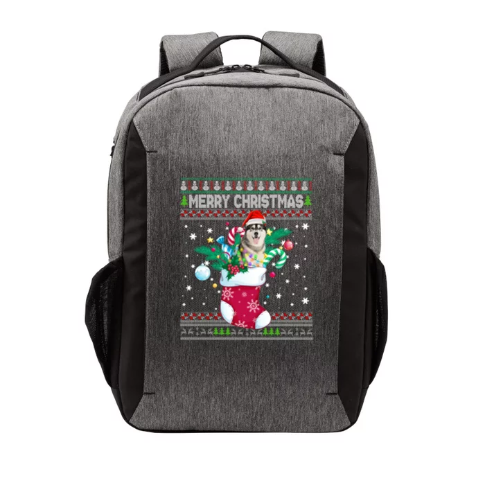 Merry Christmas Siberian Husky Dog In Sock Funny Xmas Ugly Funny Gift Vector Backpack