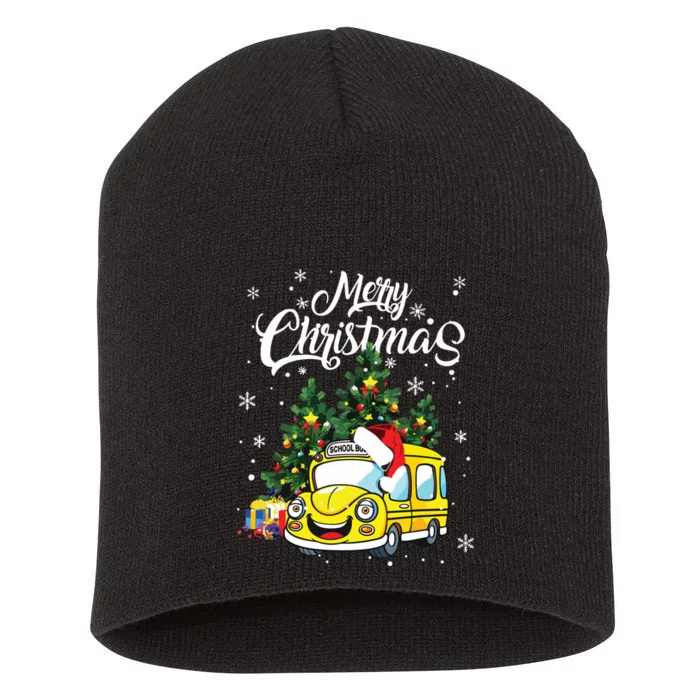 Merry Christmas School Bus Driver Xmas Pajamas Short Acrylic Beanie