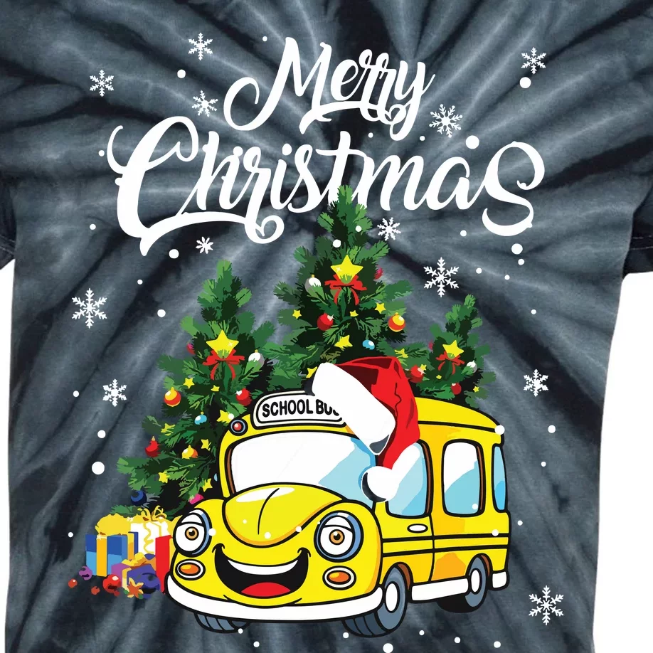 Merry Christmas School Bus Driver Xmas Pajamas Kids Tie-Dye T-Shirt