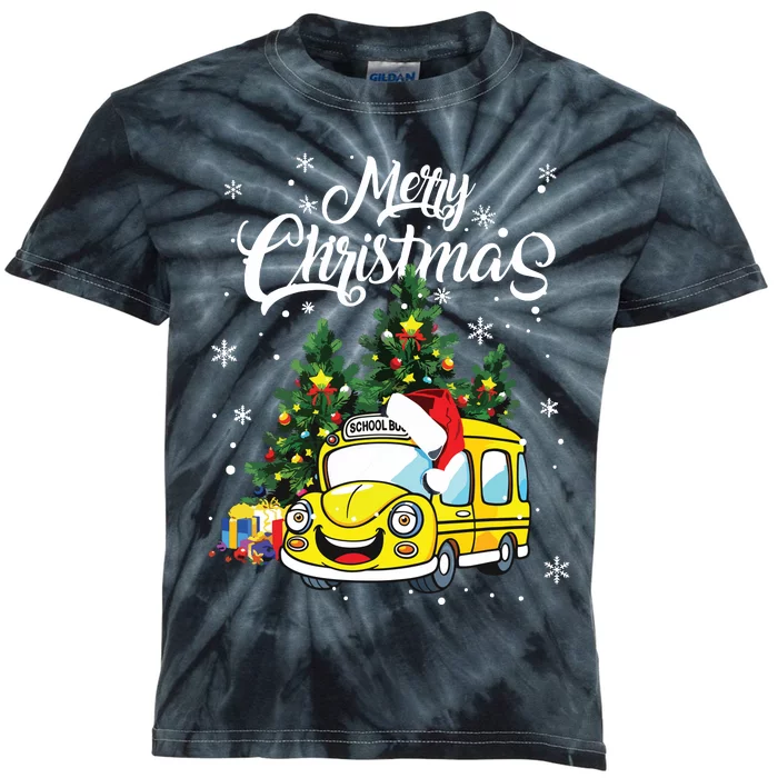 Merry Christmas School Bus Driver Xmas Pajamas Kids Tie-Dye T-Shirt