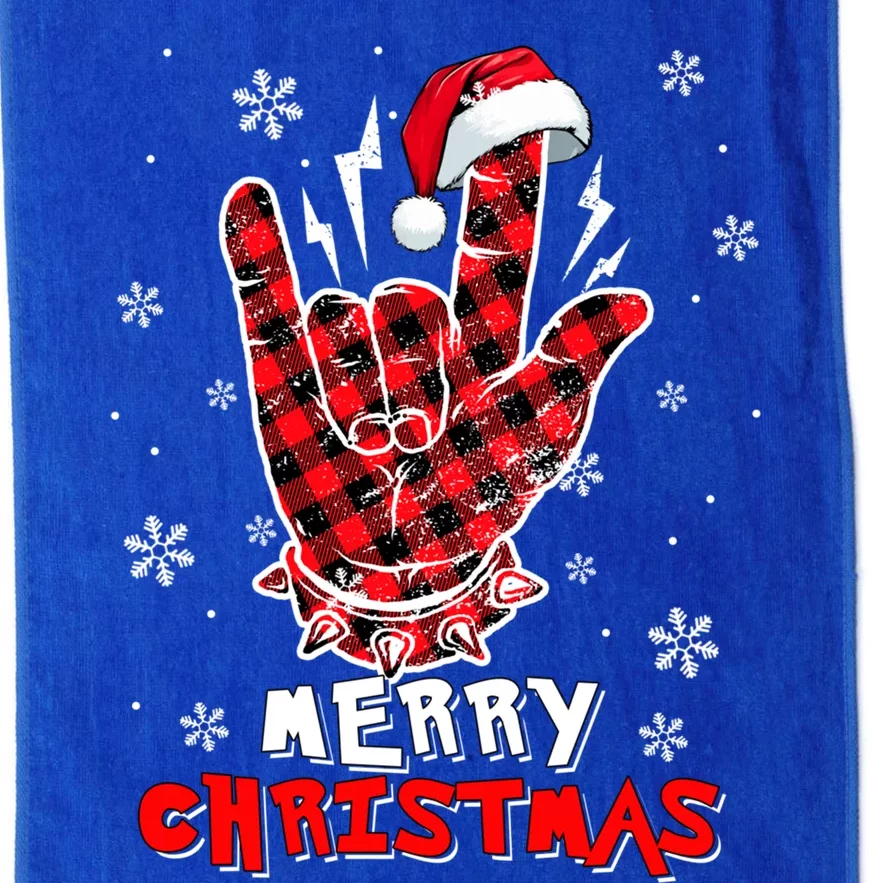 Merry Christmas Santa Rock Hand Sign Language Musical Lover Gift Platinum Collection Golf Towel