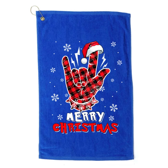 Merry Christmas Santa Rock Hand Sign Language Musical Lover Gift Platinum Collection Golf Towel