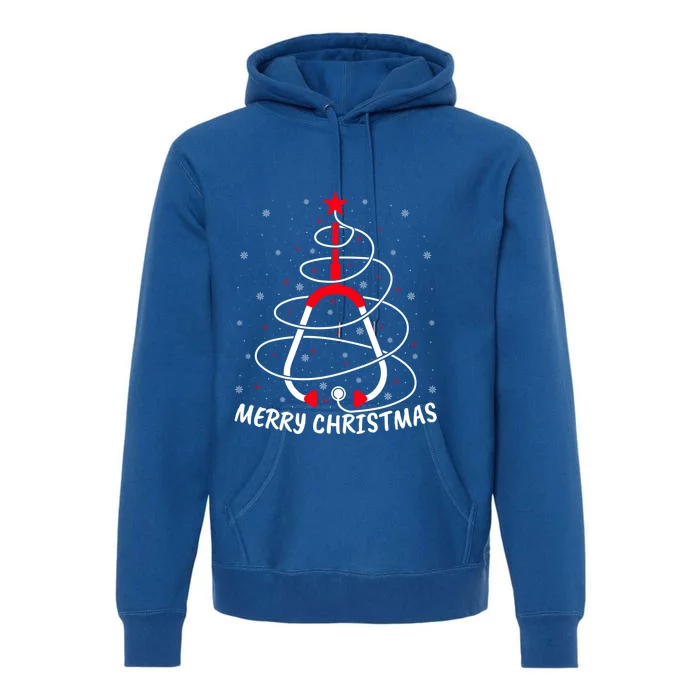 Merry Christmas Stethoscope Nursing Nurse Christmas Tree Gift Premium Hoodie