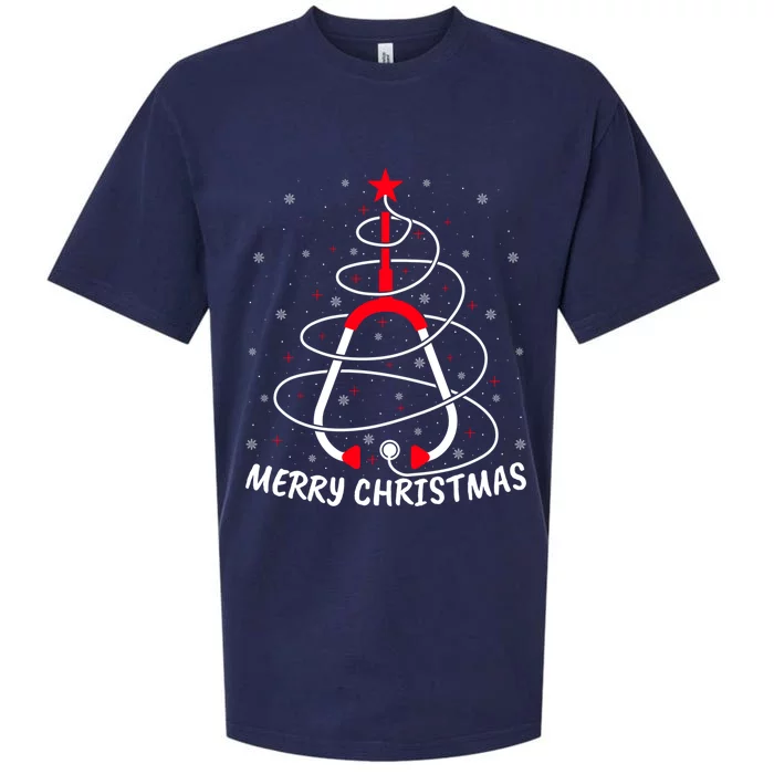 Merry Christmas Stethoscope Nursing Nurse Christmas Tree Gift Sueded Cloud Jersey T-Shirt