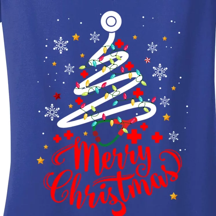 Merry Christmas Stethoscope Tree Cute Medical Rn Nurse Xmas Gift Women's V-Neck T-Shirt