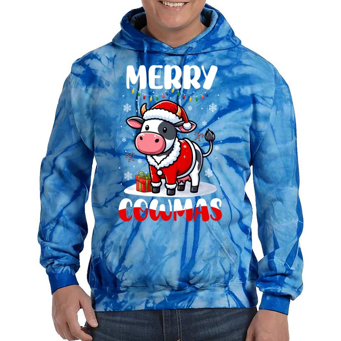 Merry Christmas Santa Cow Farmer Lover Family Colorful Cute Gift Tie Dye Hoodie