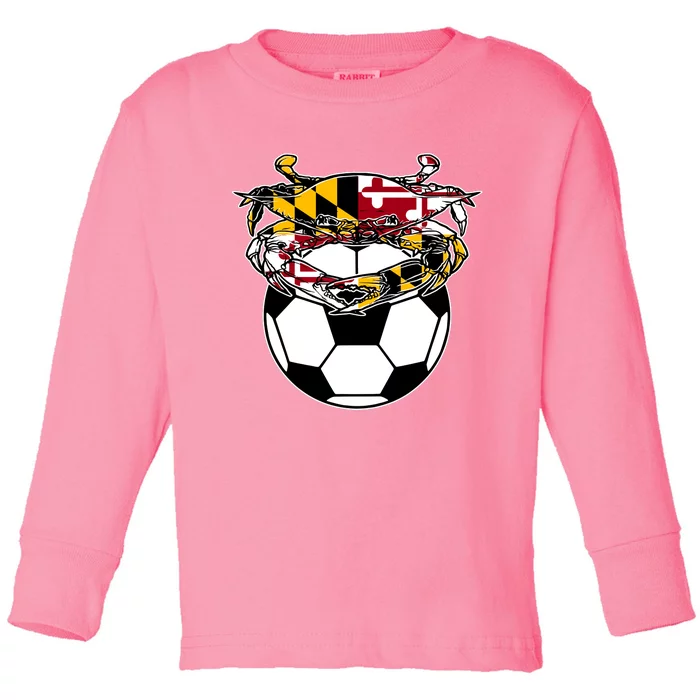 Maryland Crab State Pride Flag Gift Soccer Blue Crab Toddler Long Sleeve Shirt