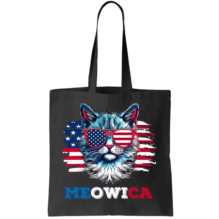 Meowica Cat Sunglasses American Flag Usa Cat 4th Of July Tote Bag