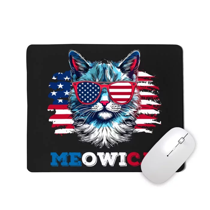 Meowica Cat Sunglasses American Flag Usa Cat 4th Of July Mousepad