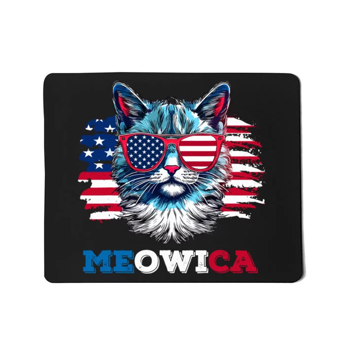 Meowica Cat Sunglasses American Flag Usa Cat 4th Of July Mousepad