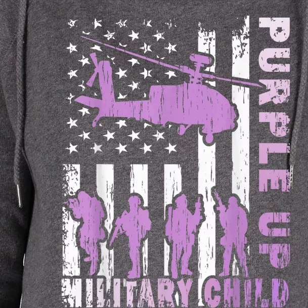 Military Child Shirt Purple Up American Flag Helicopter Kid Womens Funnel Neck Pullover Hood