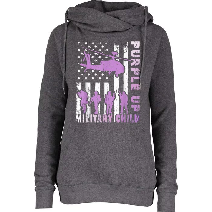 Military Child Shirt Purple Up American Flag Helicopter Kid Womens Funnel Neck Pullover Hood