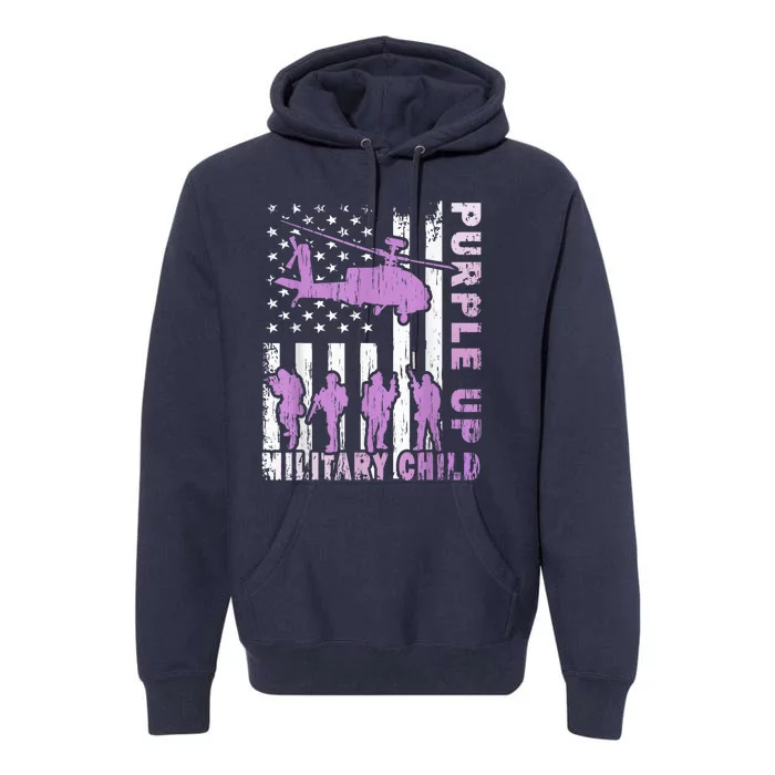 Military Child Shirt Purple Up American Flag Helicopter Kid Premium Hoodie