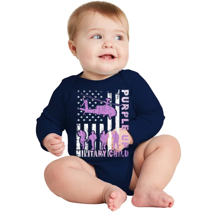 Military Child Shirt Purple Up American Flag Helicopter Kid Baby Long Sleeve Bodysuit