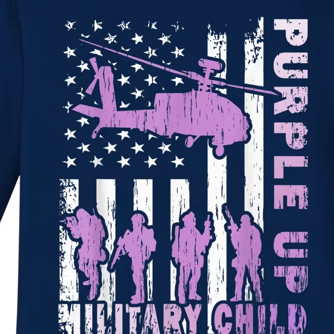 Military Child Shirt Purple Up American Flag Helicopter Kid Baby Long Sleeve Bodysuit