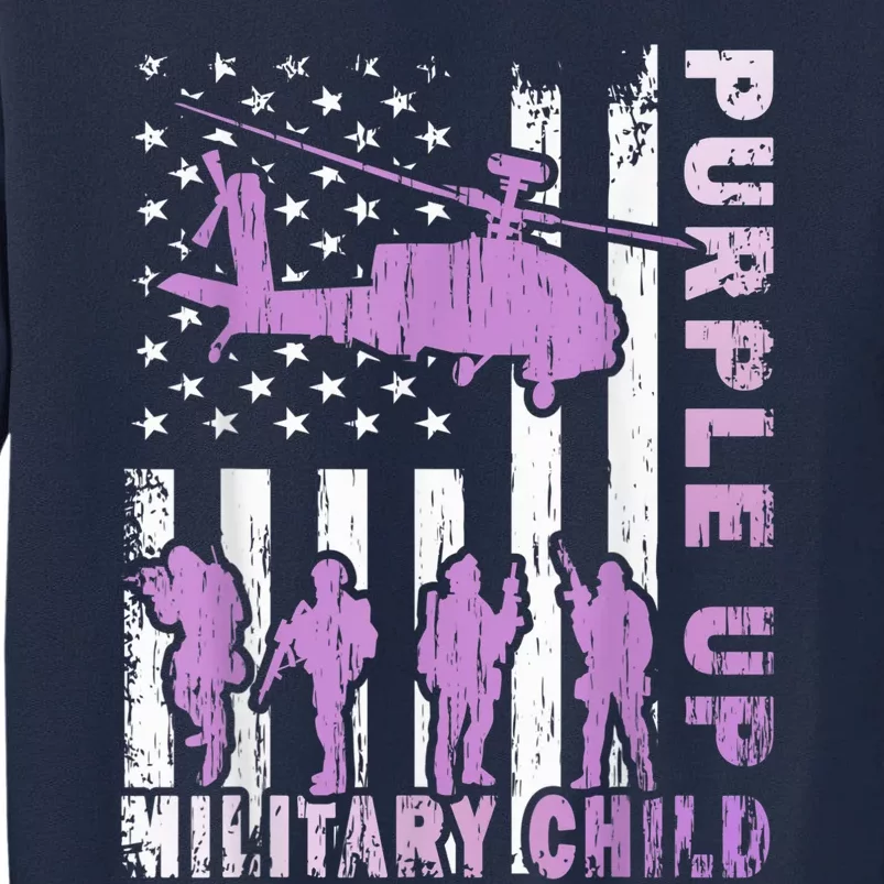 Military Child Shirt Purple Up American Flag Helicopter Kid Tall Sweatshirt