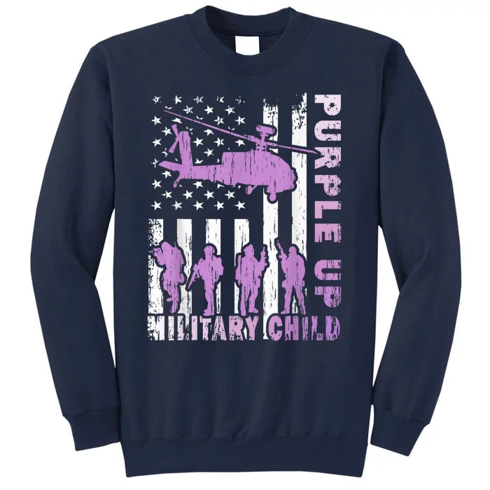 Military Child Shirt Purple Up American Flag Helicopter Kid Tall Sweatshirt