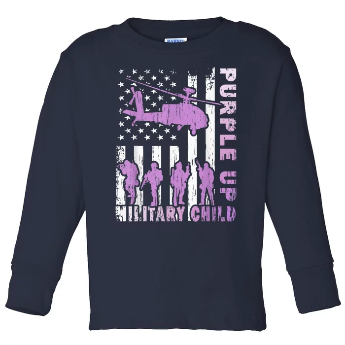 Military Child Shirt Purple Up American Flag Helicopter Kid Toddler Long Sleeve Shirt