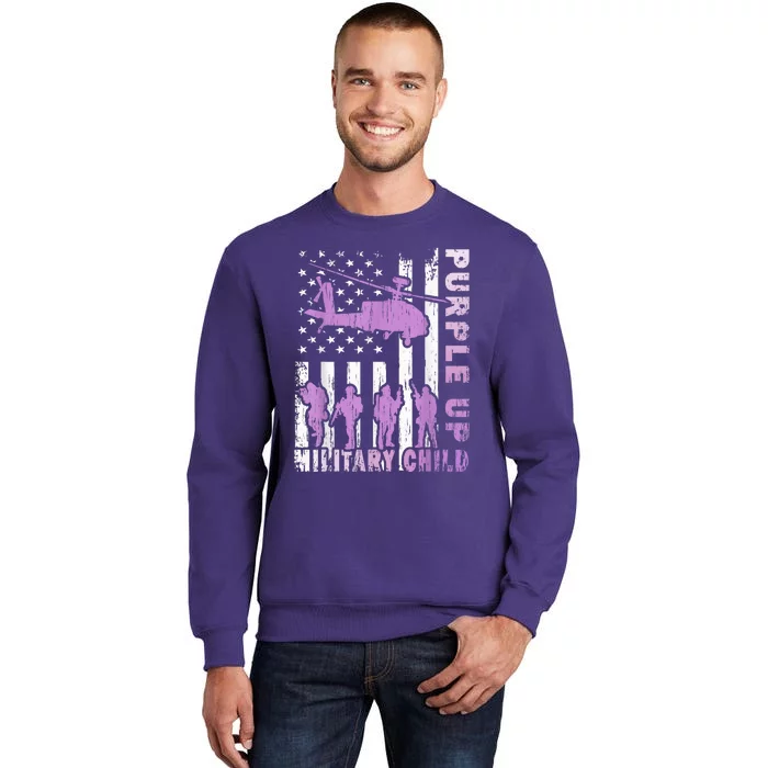 Military Child Shirt Purple Up American Flag Helicopter Kid Sweatshirt