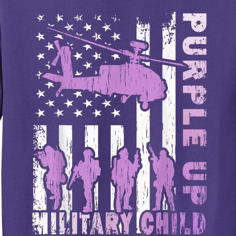 Military Child Shirt Purple Up American Flag Helicopter Kid Sweatshirt